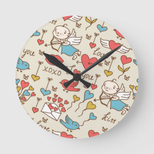 Horloge Ronde Motif de Saint-Valentin avec le cupidon