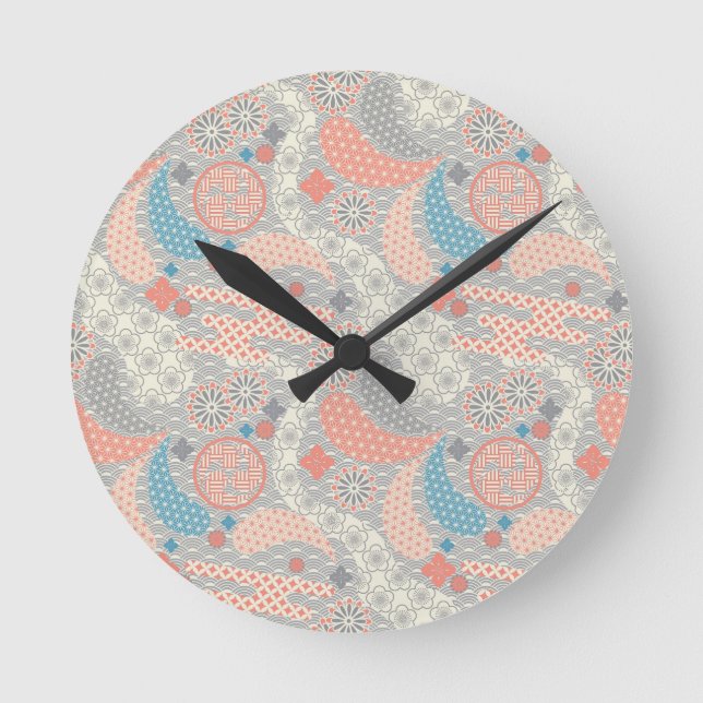 Horloge Ronde motif de style japonais. Illustration. (Recto)