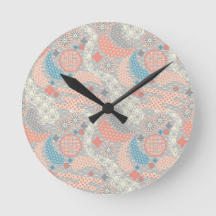 Horloge Ronde motif de style japonais. Illustration.