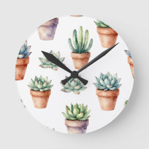 Horloge Ronde Motif de succulentes à l'aquarelle