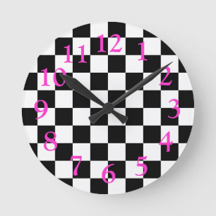 Horloge Ronde Motif de tableau de bord noir/blanc/rose chaud ré