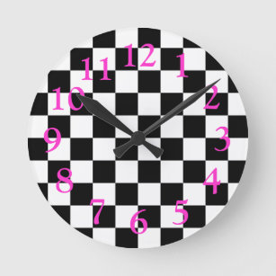 Horloge Ronde Motif de tableau de bord noir/blanc/rose chaud rét