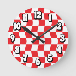 Horloge Ronde Motif de tableau de bord rouge blanc rétro
