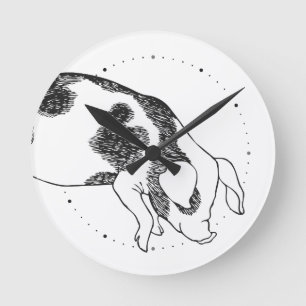 Horloge Ronde Motif de taches de vache en noir et blanc dessiné