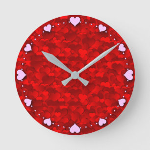 Horloge Ronde Motif de texture de coeurs d'amour rouge romantiqu