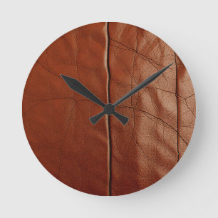 Horloge Ronde Motif de texture de cuir brun riche