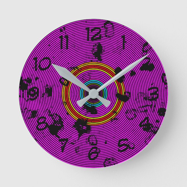 Horloge Ronde Motif de texture de disque de vinyle violet (Recto)