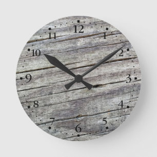Horloge Ronde Motif de texture de planches de bois patiné Cadran