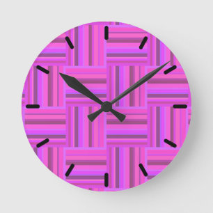 Horloge Ronde Motif de tissage à rayures roses