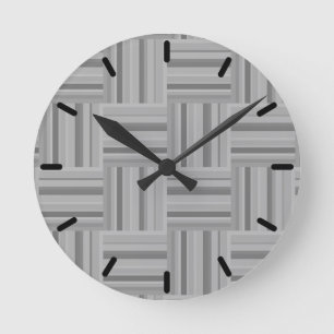 Horloge Ronde Motif de tissage rayures grises