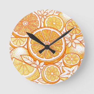 Horloge Ronde Motif de tranche d'orange agrumes vibrant