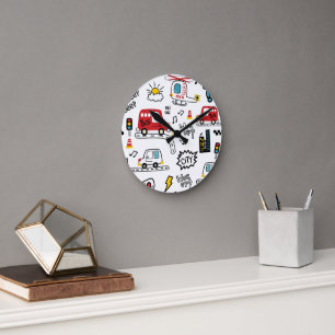 Horloge Ronde Motif de transport ludique pour enfants