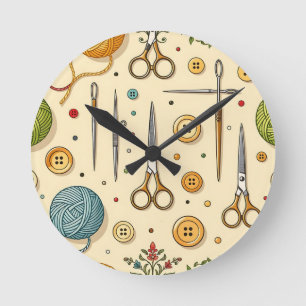 Horloge Ronde Motif de tricot crochet outils de couture