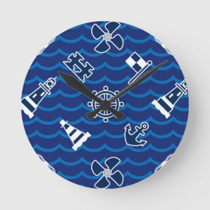 Horloge Ronde Motif de vagues nautique mignon