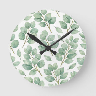 Horloge Ronde Motif de verdure d'eucalyptus à l'aquarelle