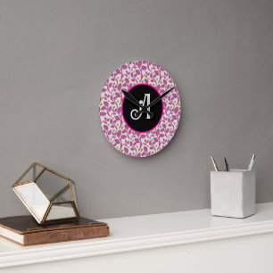 Horloge Ronde Motif de vigne botanique rose   Feuille florale él