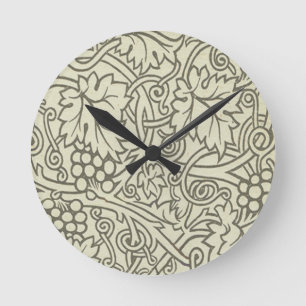 Horloge Ronde Motif de vigne de raisin gris vert de William Morr