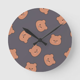 Horloge Ronde Motif de visage d'ours en peluche marron foncé ble