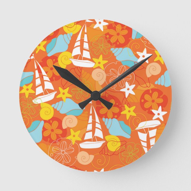 Horloge Ronde Motif de voilier tropical (Recto)