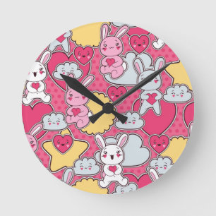 Horloge Ronde Motif d'enfant de Kawaii avec des griffonnages