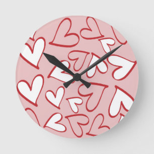 Horloge Ronde Motif des Coeurs épars