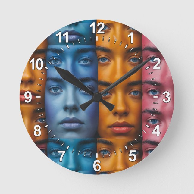 Horloge Ronde Motif des faces colorées (Recto)