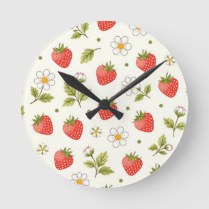 Horloge Ronde Motif d'été à Fleur de Fraisier