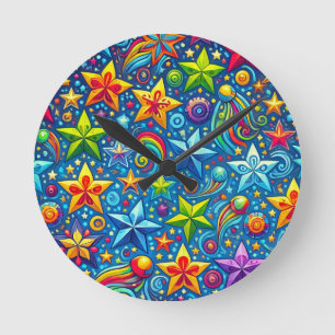 Horloge Ronde Motif d'étoiles colorées