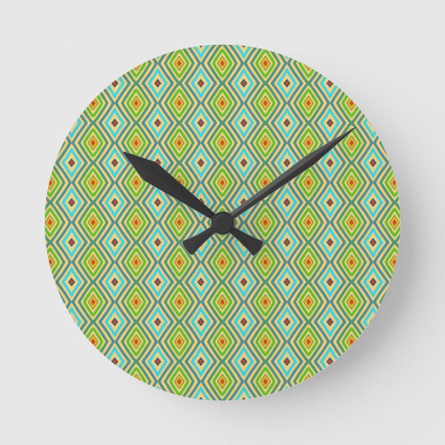 Horloge Ronde Motif diamant tons frais bleu vert  (Recto)