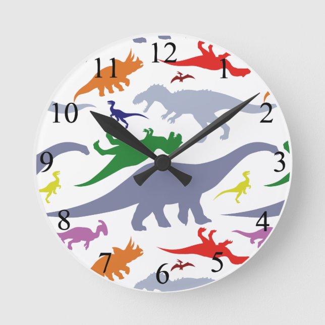 Horloge Ronde Motif Dinosaure coloré (Recto)