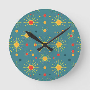 Horloge Ronde Motif Éclaté Atomique Vintage Sarcelle