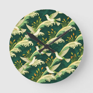 Horloge Ronde Motif élégant d'oiseau volant Art Nouveau sur la n