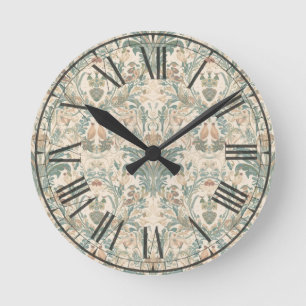 Horloge Ronde Motif Élégant Vintage Nouille Fleur Oiseaux