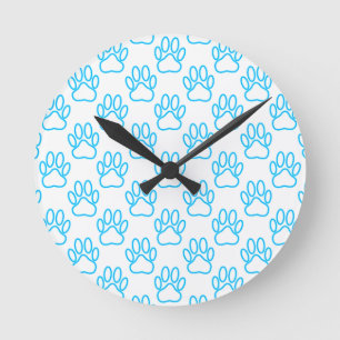 Horloge Ronde Motif Empreinte de patte de Blue Neon Dog