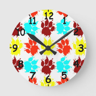 Horloge Ronde Motif Empreinte de patte de Peinture Splatter Dog