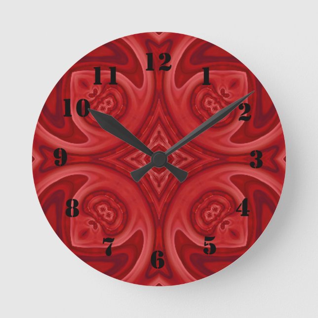 Horloge Ronde Motif en bois abstrait de rouge (Recto)