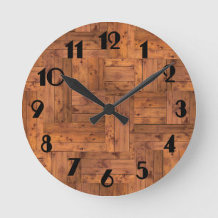 Horloge Ronde Motif en bois authentique du parquet rétros 1975