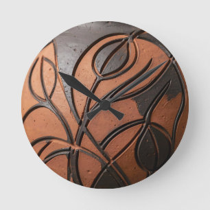 Horloge Ronde Motif en céramique sculpté à feuille noire en terr