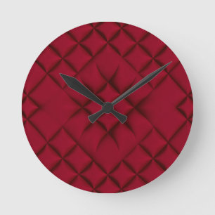 Horloge Ronde Motif en cuir matelassé rouge profond