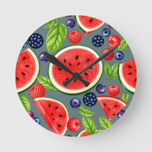 Horloge Ronde Motif Été Pastèque Baie