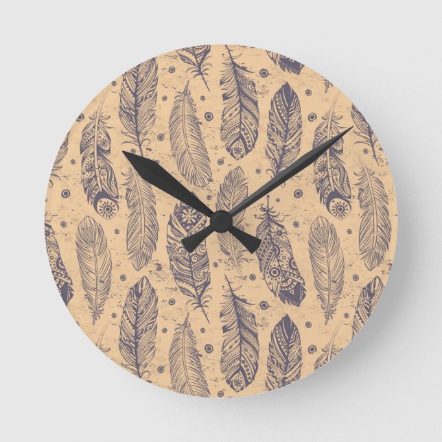 Horloge Ronde Motif ethnique d'ensemble de plume (Recto)