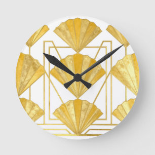 Horloge Ronde Motif éventail Art déco doré