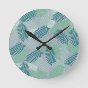 Horloge Ronde motif feuille de fougères sur gris clair