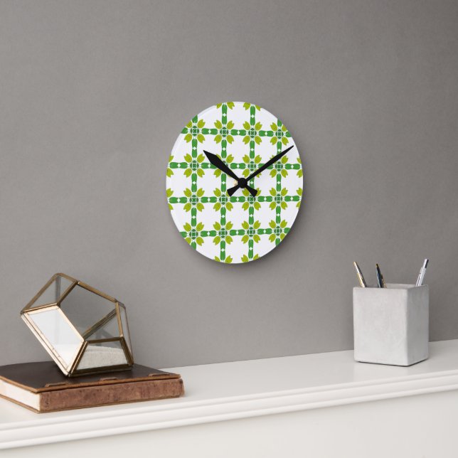 Horloge Ronde Motif Feuille, Motif De Feuilles, Feuilles Verts (Bureau)