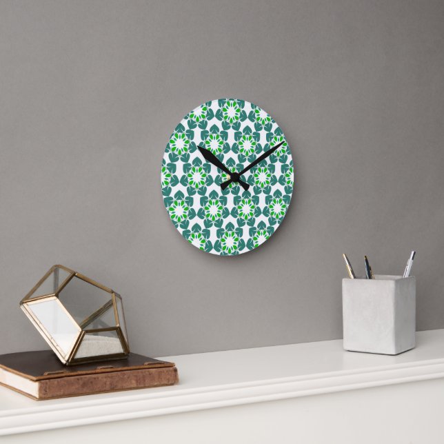 Horloge Ronde Motif Feuille, Motif De Feuilles, Feuilles Verts (Bureau)