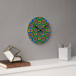 Horloge Ronde Motif Fleurs Abstraites uniques