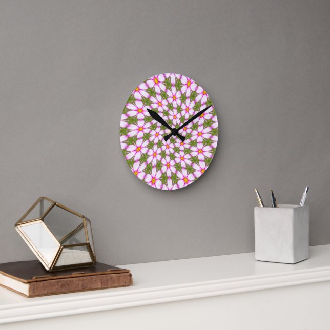 Horloge Ronde Motif Fleurs Cosmos (Bureau)