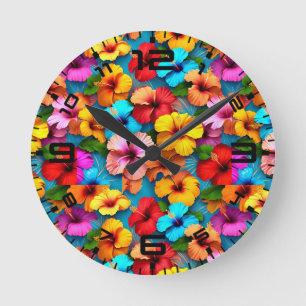 Horloge Ronde Motif Fleurs Multicolores Floral-36355