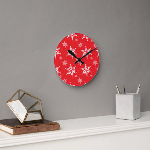 Horloge Ronde Motif Flocon de Neige, Flocons de Neige Blancs, Ne