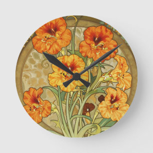 Horloge Ronde Motif floral Art Nouveau de capucine